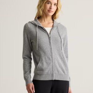 Quince Mongolian Cashmere Full-Zip Hoodie L Gray NWT